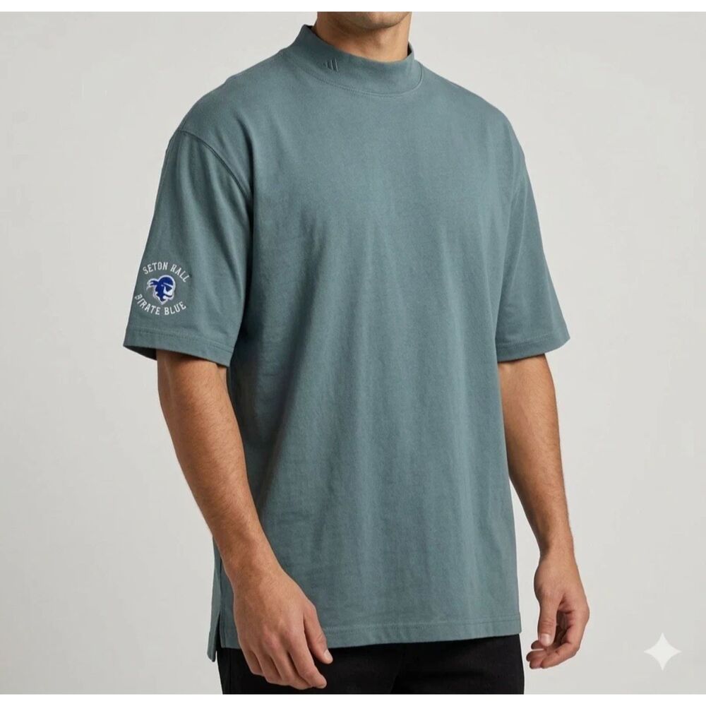 adidas Men's Short Sleeve Mock Neck Tee in Teal Green